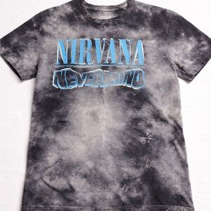 NIRVANA Black and Blue Tie-Dye Tee with Blue Graphic size small